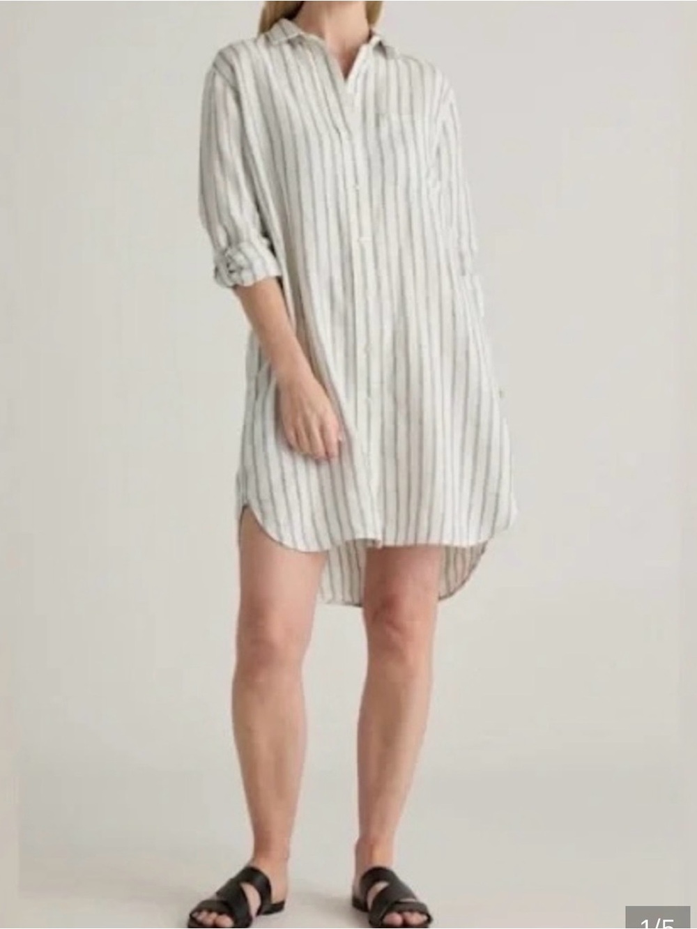 Quince White Button-Down with Black Pinstripes